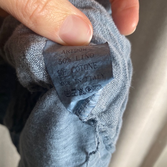 Made in Italy Muted Blue Linen Short Sleeve Top Shirt Sz Medium - Picture 4 of 7